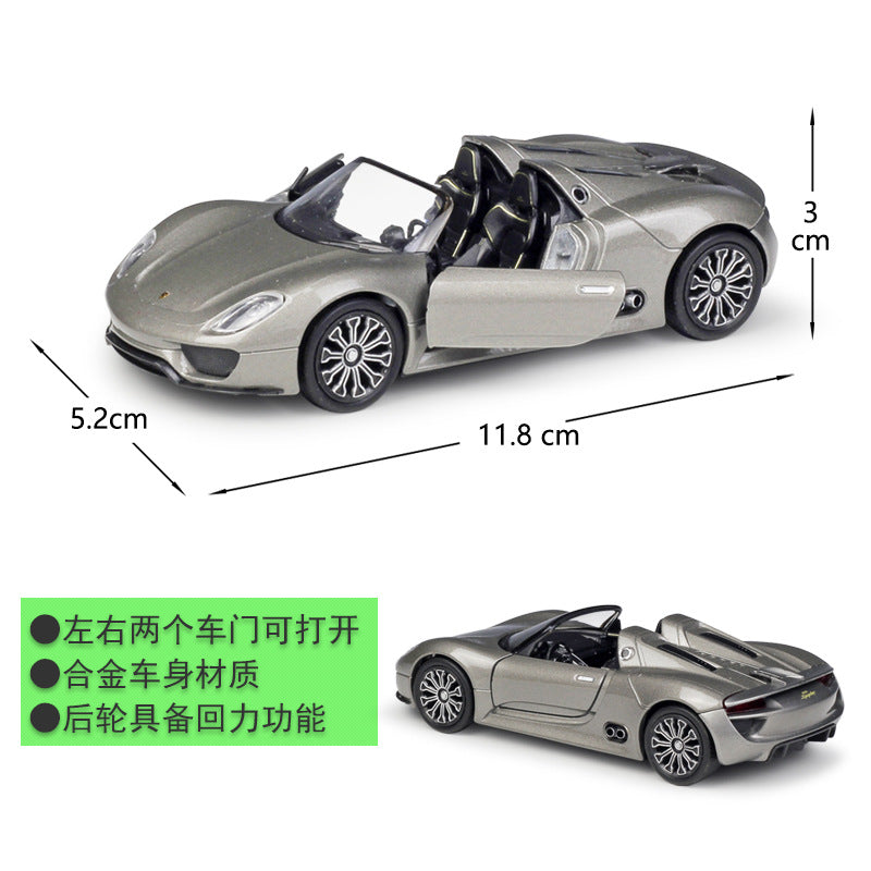1/36 Scale Porsche 918 Spyder Concept Sports Car Diecast Model Pull Back Toy