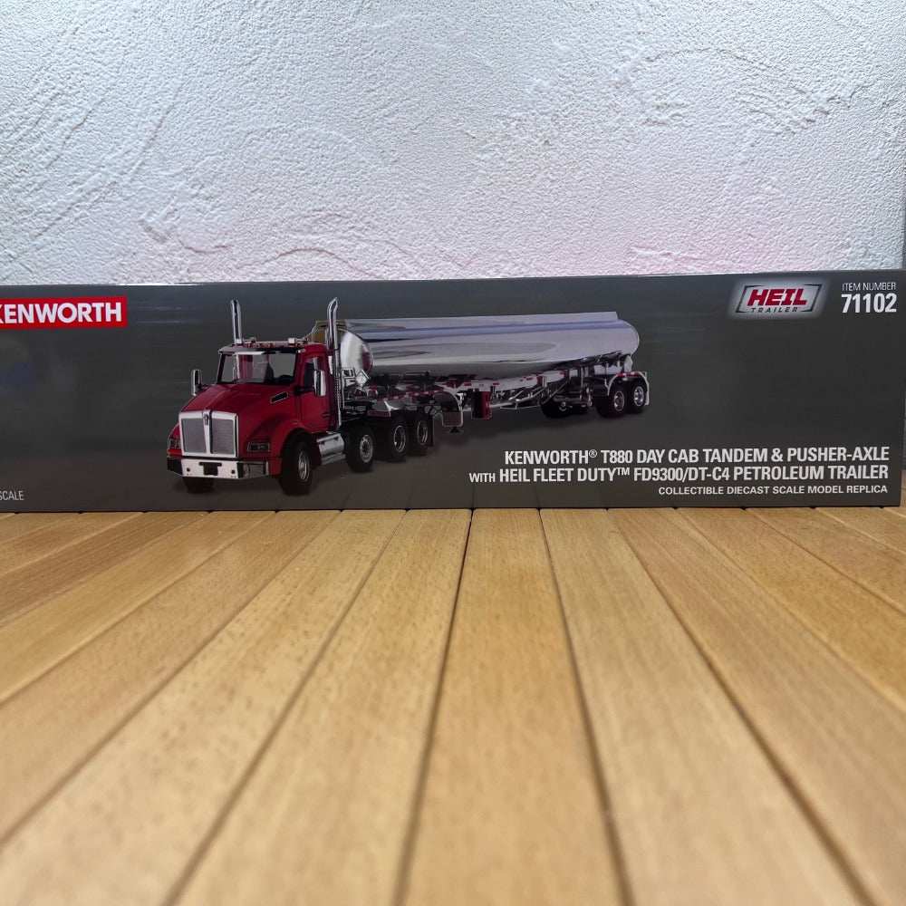 1/50 Scale Kenworth T880 Day Cab Tandem with Heil Petrol Tank Trailer Diecast Model Truck