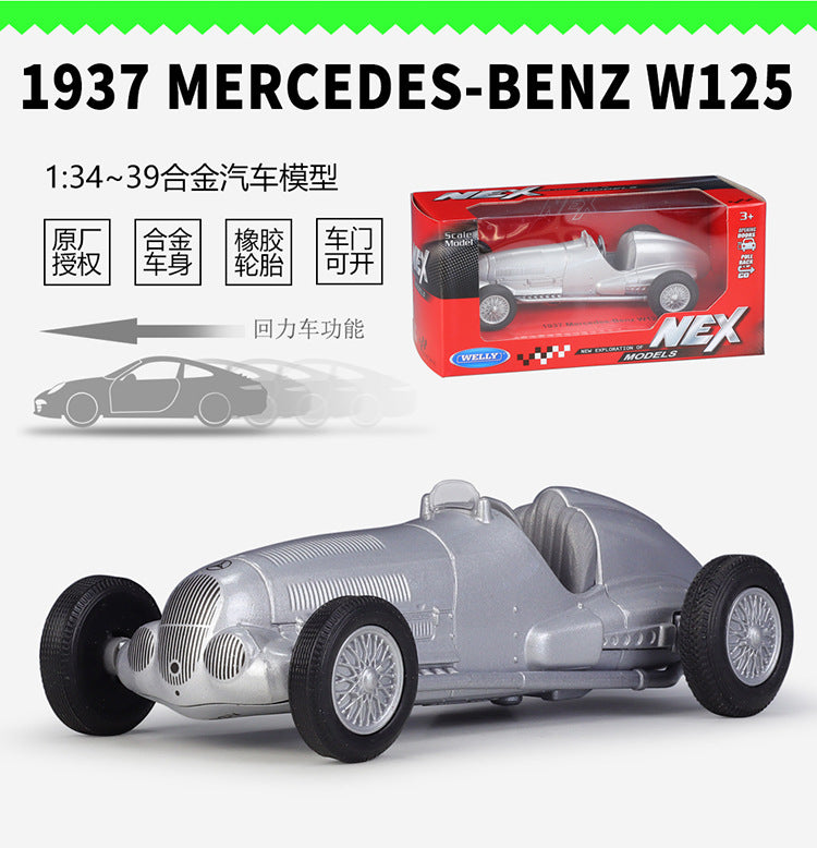 1/36 Scale 1937 Mercedes-Benz W125 Racing Car Diecast Model Pull Back Toy