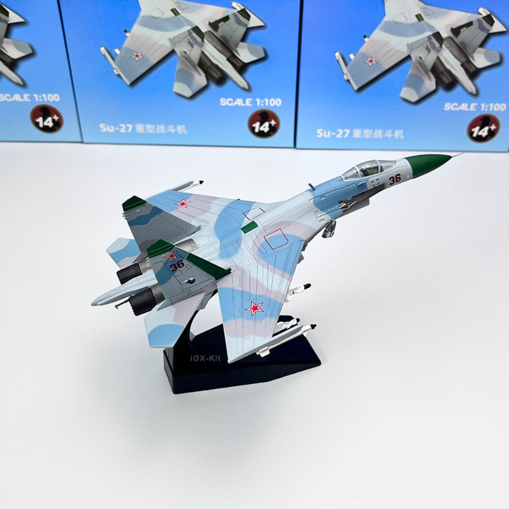 1/100 Scale Sukhoi Su-27 Flanker Soviet Fighter Aircraft Diecast Model