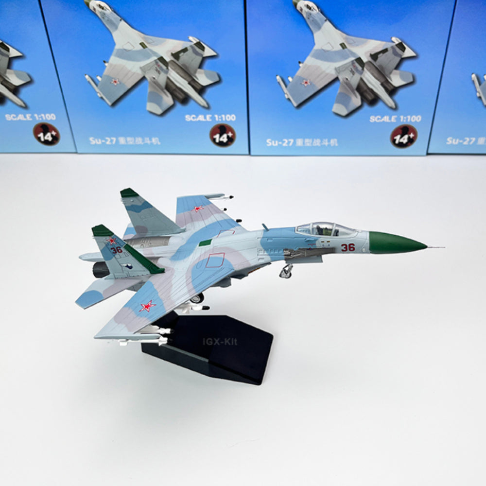 1/100 Scale Sukhoi Su-27 Flanker Soviet Fighter Aircraft Diecast Model