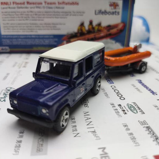 1/83 Scale RNLI Flood Rescue Team Land Rover Defender and D Class Lifeboat Diecast Model