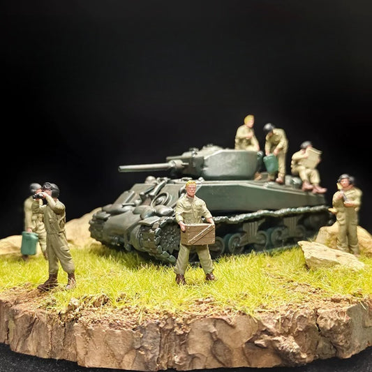 1/72 Scale WWII M4 Sherman Tank Soldiers Painted Figures for Model Dioramas