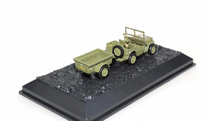 1/72 Scale 1945 Willys MB Jeep with Trailer Military Utility Vehicle Diecast Model