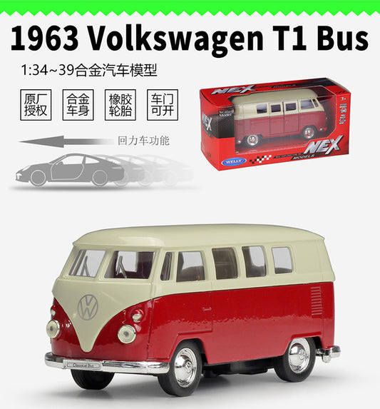 1/36 Scale 1963 Volkswagen Type 2 T1 Bus Diecast Model Pull Back Toy
