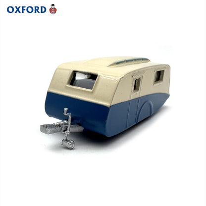 1/76 Scale Cream Blue Caravan Trailer Diecast Model